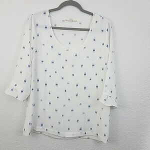 𝅺41 Hawthorne stitch fix blouse M scoop neck white flowey coastal